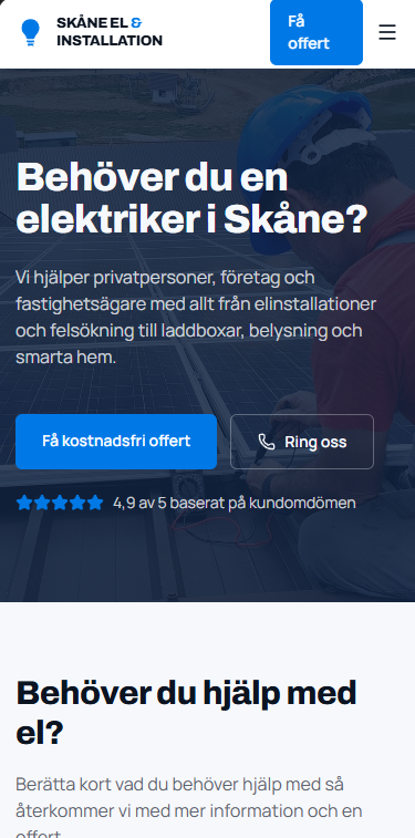 Hemsida för Skåne El & Installation – Elektriker